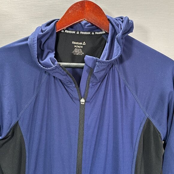Reebok Track Jacket Womens Medium Blue Stretch Long Sleeve Thumb Holes Full Zip - Picture 2 of 7